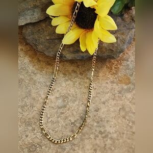 Unisex Gold Tone Figaro Link Chain Necklace 20"